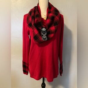 NWT 2 piece set Sienna Sage red sweater and plaid scarf